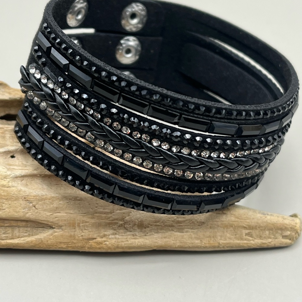 Black Multi-Layered Bracelet with Rhinestones